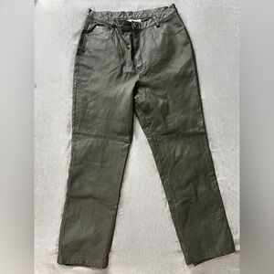 Newport News Sage Leather Pants - Olive Green Lined Trousers size 16